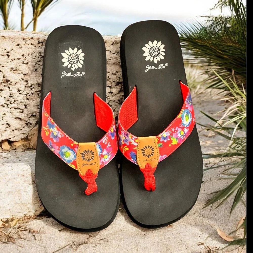 Yellow Box Red Floral Mellow Mat Platform Flip Flop Sandals Womens Size 8 - Picture 10 of 10